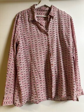 Floral Print Long Sleeve Button-Up Blouse – Pink & Burgundy Ditsy Print